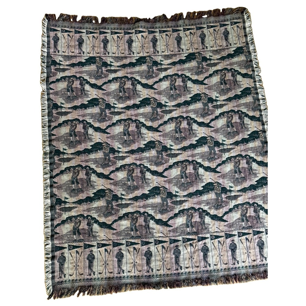 Goodwin Weavers Old Fashioned Golf Tapestry Throw Blanket 51"x59" 100%Cotton USA